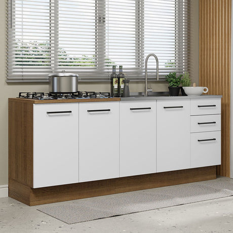 Set X 2 Muebles Inferiores de Cocina Agata Marron y Blanco 200x84cm sin Mesón sin Estufa y con Tres Cajones - MUEBLES INFERIORES DE COCINA | Bylmo