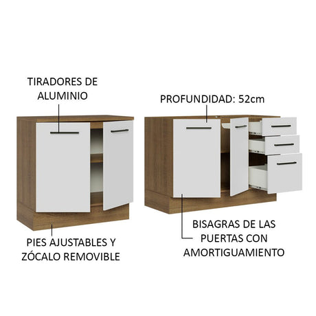 Set X 2 Muebles Inferiores de Cocina Agata Marron y Blanco 200x84cm sin Mesón sin Estufa y con Tres Cajones - MUEBLES INFERIORES DE COCINA | Bylmo