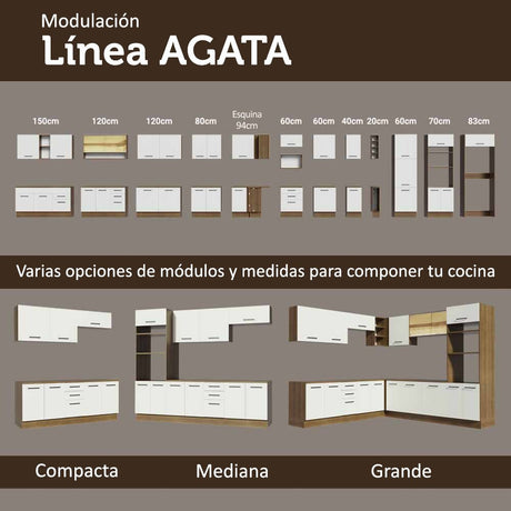 Set X 2 Muebles Inferiores de Cocina Agata Marron y Blanco 200x84cm sin Mesón sin Estufa y con Tres Cajones - MUEBLES INFERIORES DE COCINA | Bylmo