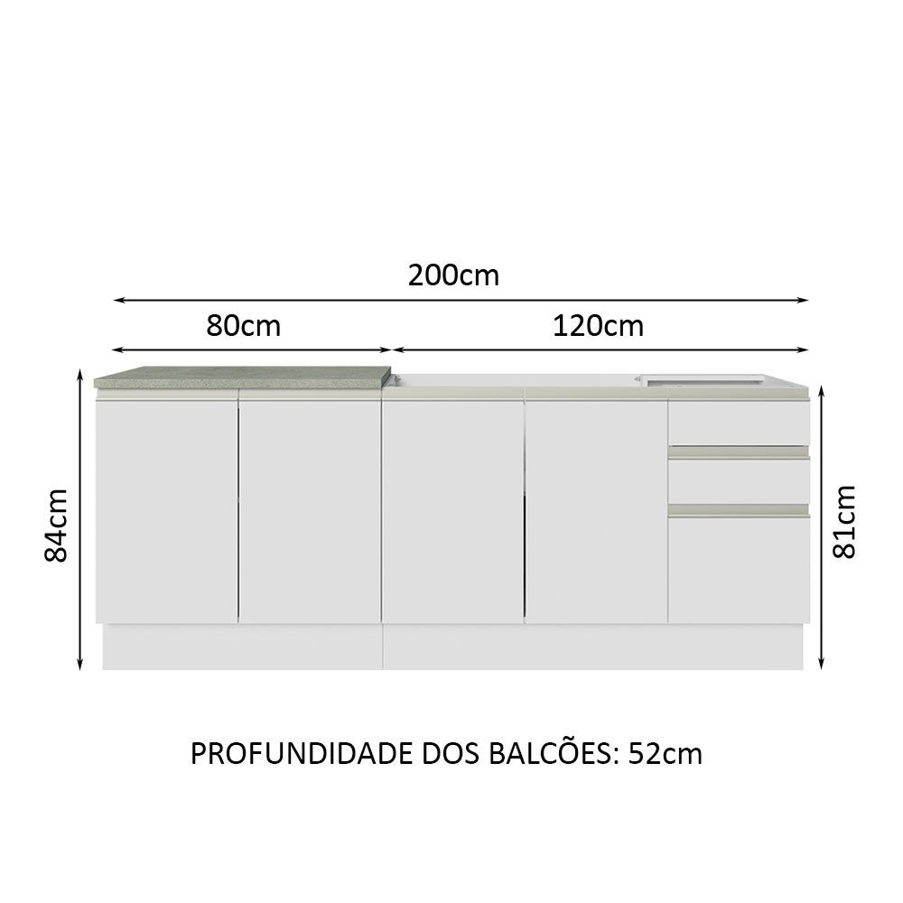 Set X 2 Muebles Inferiores de Cocina Glamy Blanco 200x84cm sin Mesón sin Estufa y con Tres Cajones - MUEBLES INFERIORES DE COCINA | Bylmo