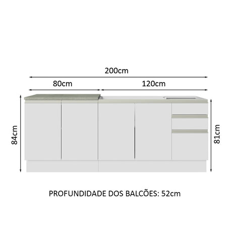 Set X 2 Muebles Inferiores de Cocina Glamy Blanco 200x84cm sin Mesón sin Estufa y con Tres Cajones - MUEBLES INFERIORES DE COCINA | Bylmo