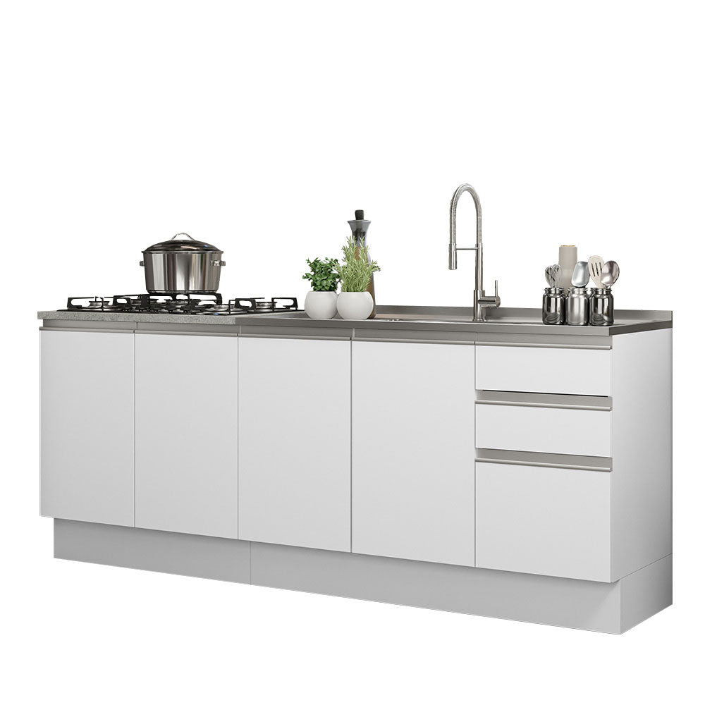 Set X 2 Muebles Inferiores de Cocina Glamy Blanco 200x84cm sin Mesón sin Estufa y con Tres Cajones - MUEBLES INFERIORES DE COCINA | Bylmo