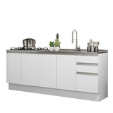 Set X 2 Muebles Inferiores de Cocina Glamy Blanco 200x84cm sin Mesón sin Estufa y con Tres Cajones - MUEBLES INFERIORES DE COCINA | Bylmo