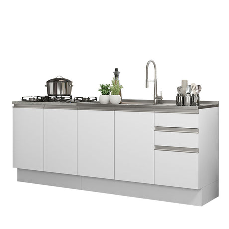 Set X 2 Muebles Inferiores de Cocina Glamy Blanco 200x84cm sin Mesón sin Estufa y con Tres Cajones - MUEBLES INFERIORES DE COCINA | Bylmo