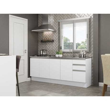 Set X 2 Muebles Inferiores de Cocina Glamy Blanco 200x84cm sin Mesón sin Estufa y con Tres Cajones - MUEBLES INFERIORES DE COCINA | Bylmo