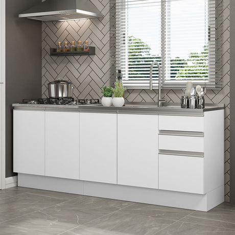 Set X 2 Muebles Inferiores de Cocina Glamy Blanco 200x84cm sin Mesón sin Estufa y con Tres Cajones - MUEBLES INFERIORES DE COCINA | Bylmo
