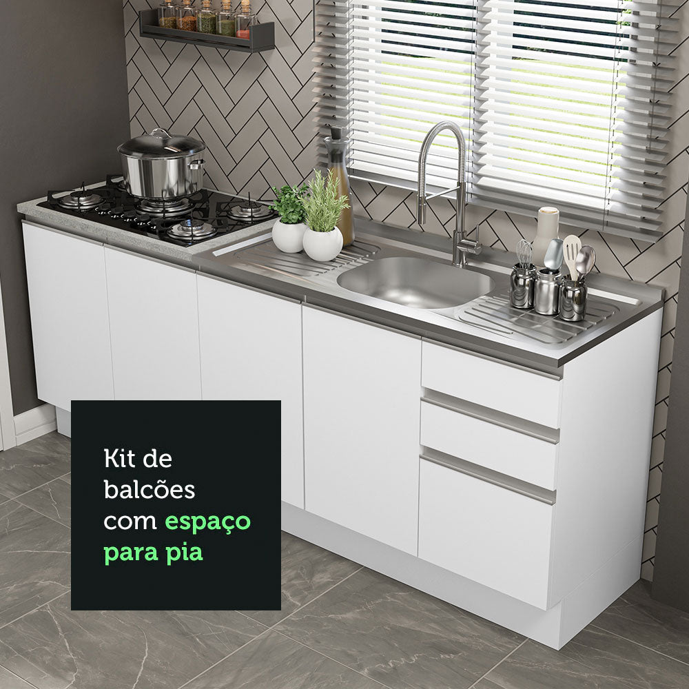 Set X 2 Muebles Inferiores de Cocina Glamy Blanco 200x84cm sin Mesón sin Estufa y con Tres Cajones - MUEBLES INFERIORES DE COCINA | Bylmo