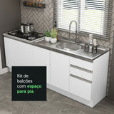 Set X 2 Muebles Inferiores de Cocina Glamy Blanco 200x84cm sin Mesón sin Estufa y con Tres Cajones - MUEBLES INFERIORES DE COCINA | Bylmo