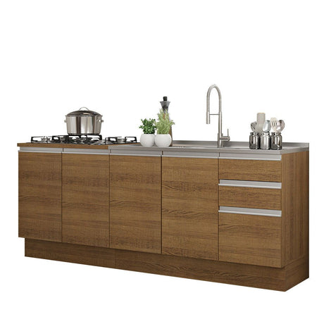 Set X 2 Muebles Inferiores de Cocina Glamy Marron 200x84cm sin Mesón sin Estufa y con Tres Cajones - MUEBLES INFERIORES DE COCINA | Bylmo