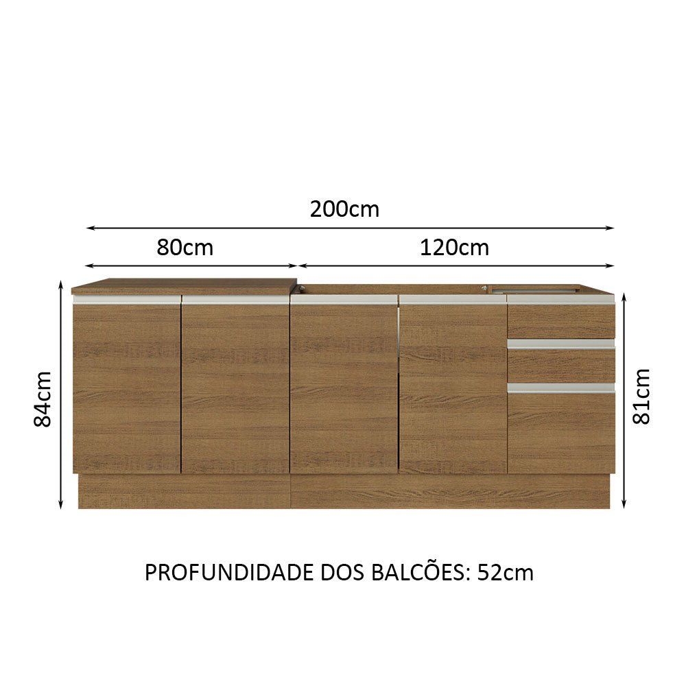 Set X 2 Muebles Inferiores de Cocina Glamy Marron 200x84cm sin Mesón sin Estufa y con Tres Cajones - MUEBLES INFERIORES DE COCINA | Bylmo