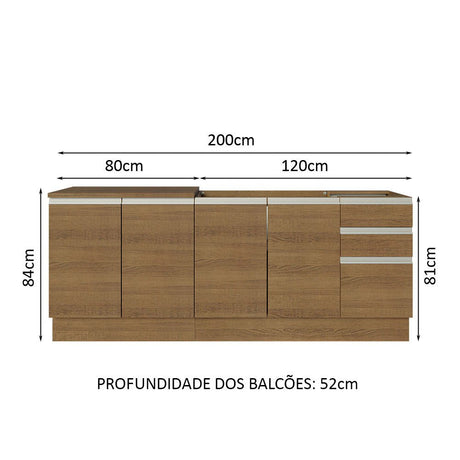 Set X 2 Muebles Inferiores de Cocina Glamy Marron 200x84cm sin Mesón sin Estufa y con Tres Cajones - MUEBLES INFERIORES DE COCINA | Bylmo