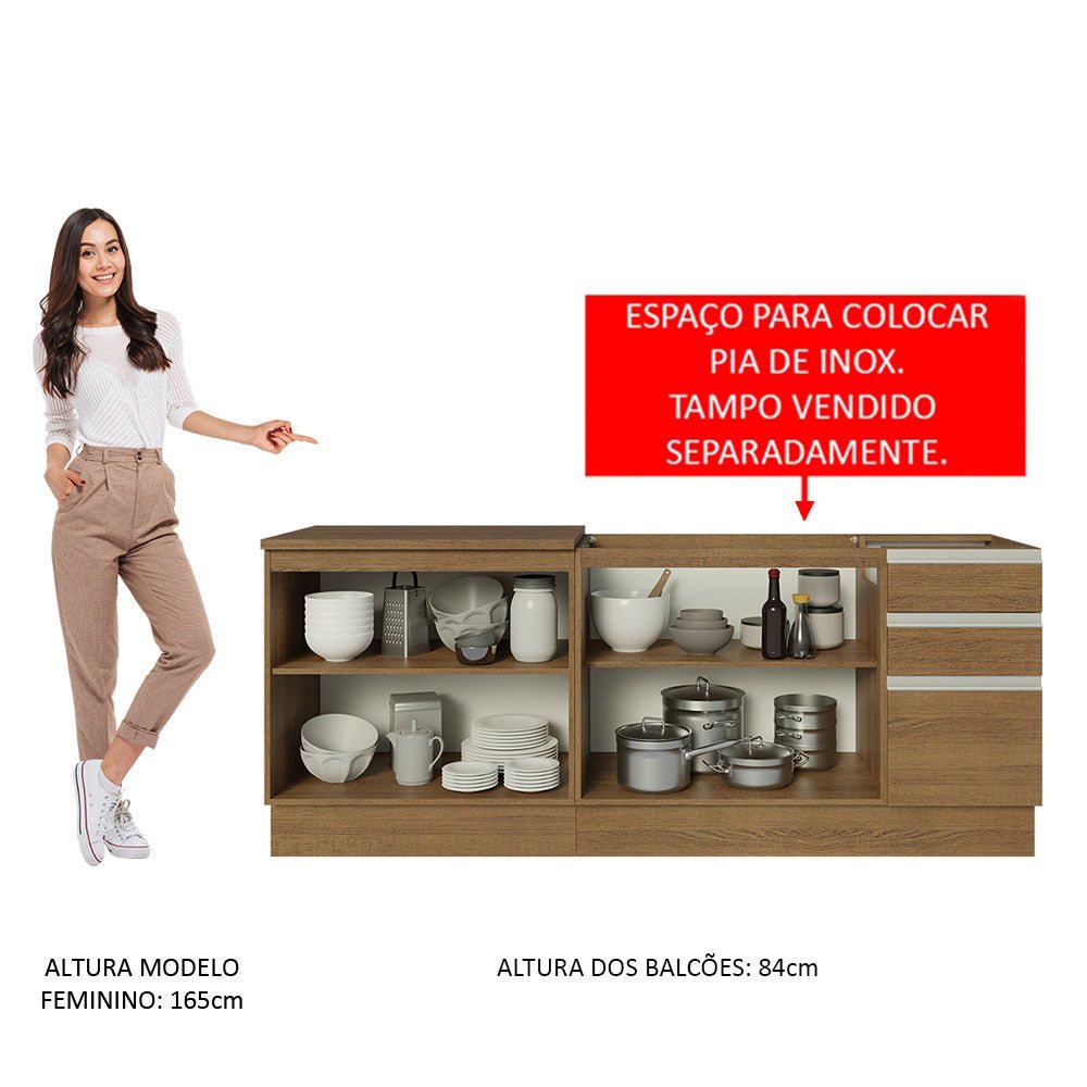 Set X 2 Muebles Inferiores de Cocina Glamy Marron 200x84cm sin Mesón sin Estufa y con Tres Cajones - MUEBLES INFERIORES DE COCINA | Bylmo