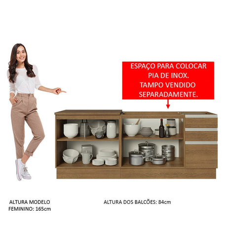Set X 2 Muebles Inferiores de Cocina Glamy Marron 200x84cm sin Mesón sin Estufa y con Tres Cajones - MUEBLES INFERIORES DE COCINA | Bylmo