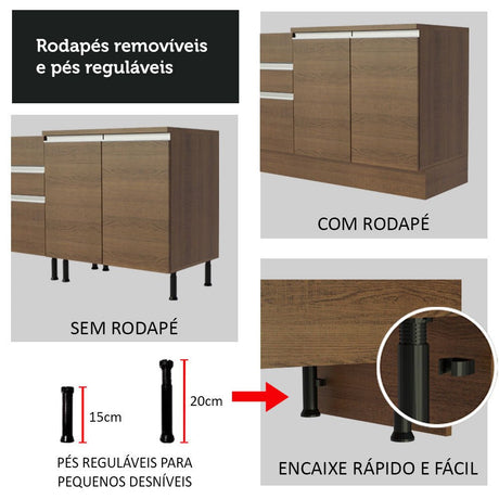Set X 2 Muebles Inferiores de Cocina Glamy Marron 200x84cm sin Mesón sin Estufa y con Tres Cajones - MUEBLES INFERIORES DE COCINA | Bylmo