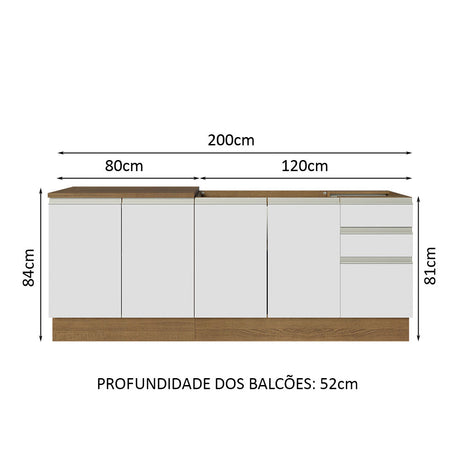 Set X 2 Muebles Inferiores de Cocina Glamy Marron y Blanco 200x84cm sin Mesón sin Estufa y con Tres Cajones - MUEBLES INFERIORES DE COCINA | Bylmo