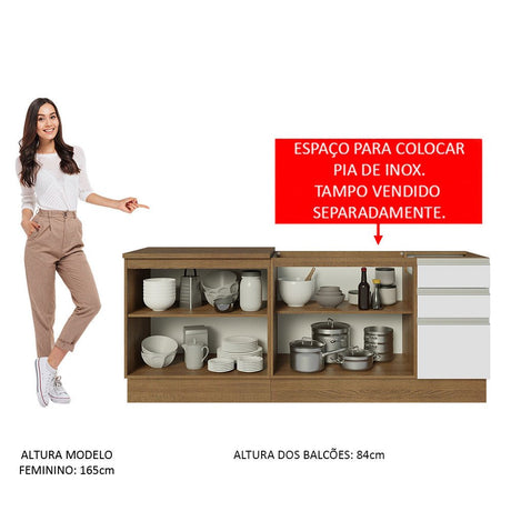 Set X 2 Muebles Inferiores de Cocina Glamy Marron y Blanco 200x84cm sin Mesón sin Estufa y con Tres Cajones - MUEBLES INFERIORES DE COCINA | Bylmo