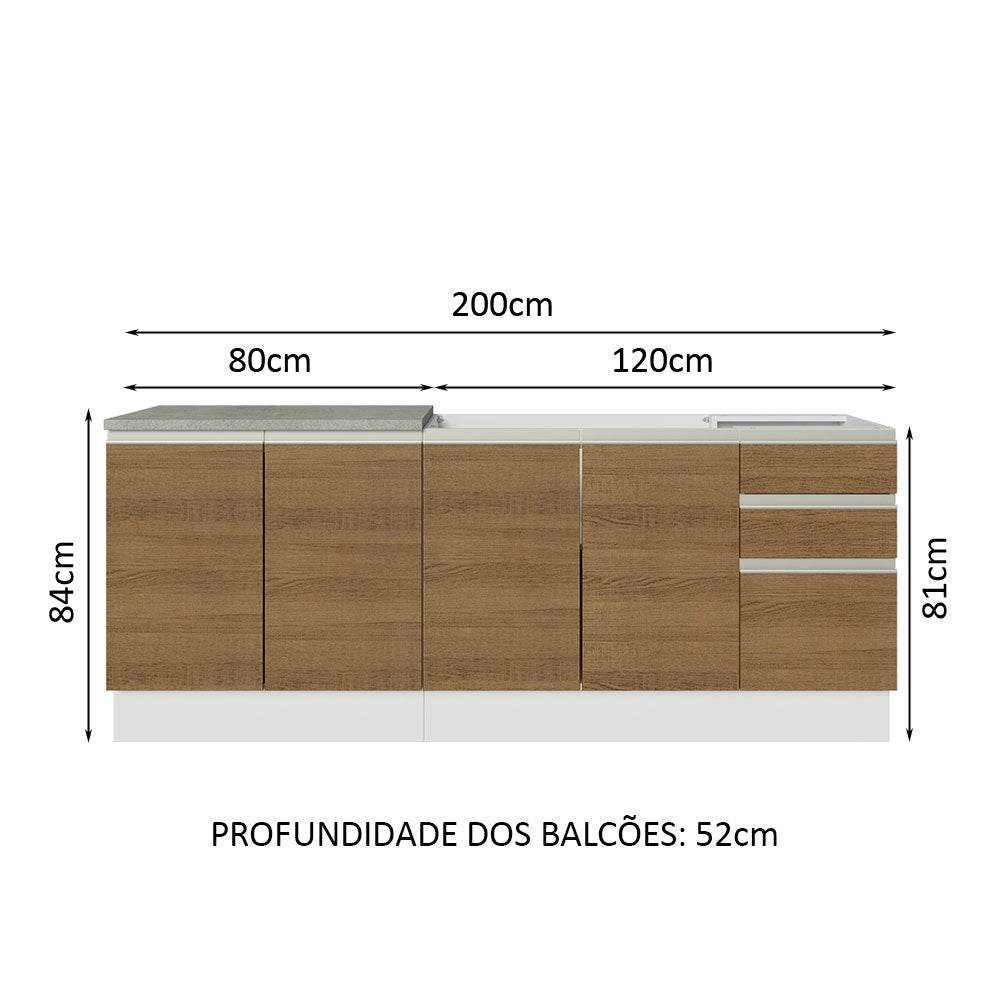 Set X 2 Muebles Inferiores de Cocina Glamy Blanco y Marron 200x84cm sin Mesón sin Estufa y con Tres Cajones - MUEBLES INFERIORES DE COCINA | Bylmo