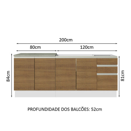 Set X 2 Muebles Inferiores de Cocina Glamy Blanco y Marron 200x84cm sin Mesón sin Estufa y con Tres Cajones - MUEBLES INFERIORES DE COCINA | Bylmo