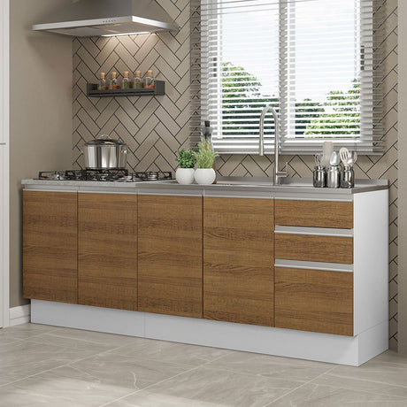 Set X 2 Muebles Inferiores de Cocina Glamy Blanco y Marron 200x84cm sin Mesón sin Estufa y con Tres Cajones - MUEBLES INFERIORES DE COCINA | Bylmo
