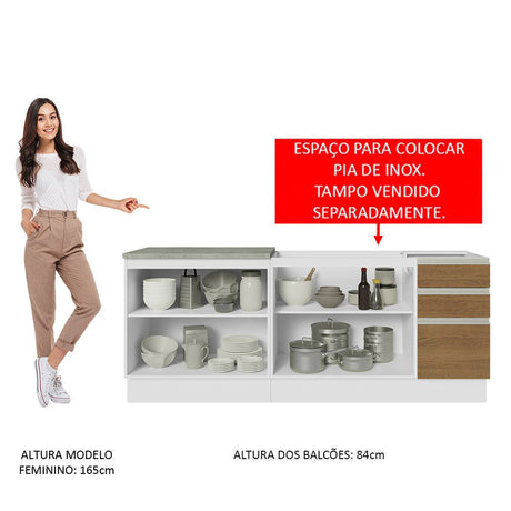 Set X 2 Muebles Inferiores de Cocina Glamy Blanco y Marron 200x84cm sin Mesón sin Estufa y con Tres Cajones - MUEBLES INFERIORES DE COCINA | Bylmo