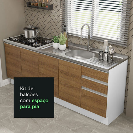 Set X 2 Muebles Inferiores de Cocina Glamy Blanco y Marron 200x84cm sin Mesón sin Estufa y con Tres Cajones - MUEBLES INFERIORES DE COCINA | Bylmo