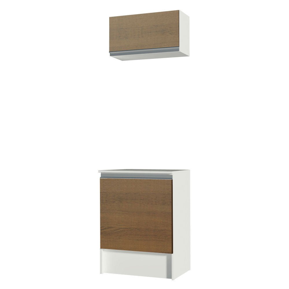 Cocina Topazio Blanco y Marron 60x210cm con Mesón de Madera y sin Estufa - COCINAS | Bylmo