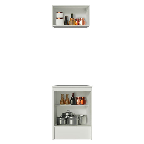 Cocina Topazio Blanco y Marron 60x210cm con Mesón de Madera y sin Estufa - COCINAS | Bylmo