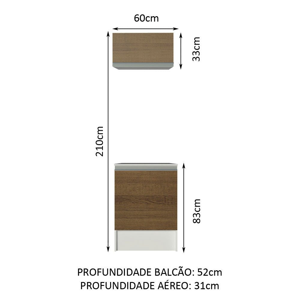 Cocina Topazio Blanco y Marron 60x210cm con Mesón de Madera y sin Estufa - COCINAS | Bylmo