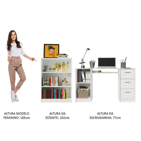 Combo Escritorio y Biblioteca Alaska Blanco 207x102cm con Tres Cajones y con Archivador - ESCRITORIOS | Bylmo