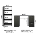 Combo Escritorio y Biblioteca Alaska Negro 136x77cm con Tres Cajones y con Archivador - ESCRITORIOS | Bylmo
