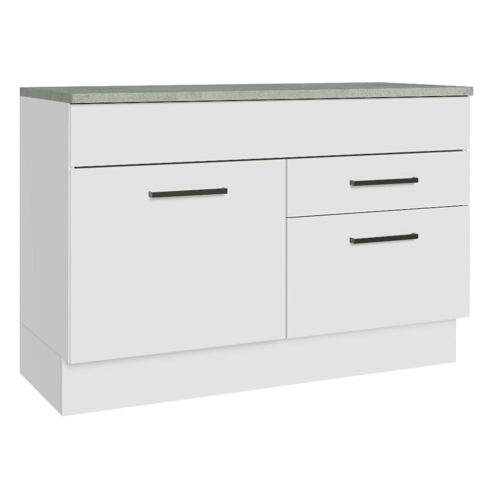 Mueble Inferior de Cocina Agata Blanco 120x84cm con Mesón de Madera sin Estufa y con Dos Cajones - MUEBLES INFERIORES DE COCINA | Bylmo
