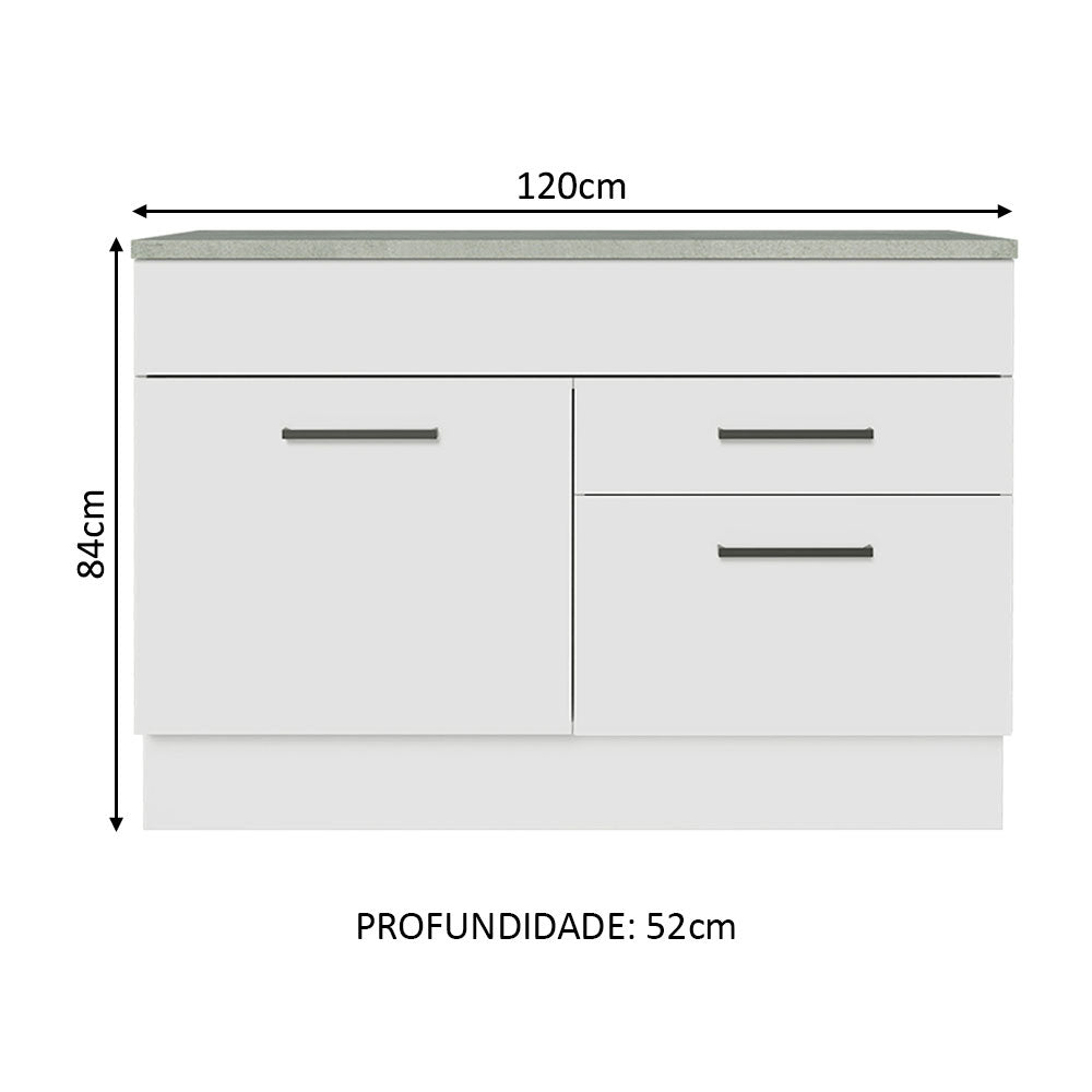 Mueble Inferior de Cocina Agata Blanco 120x84cm con Mesón de Madera sin Estufa y con Dos Cajones - MUEBLES INFERIORES DE COCINA | Bylmo
