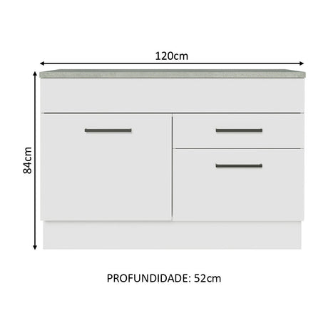 Mueble Inferior de Cocina Agata Blanco 120x84cm con Mesón de Madera sin Estufa y con Dos Cajones - MUEBLES INFERIORES DE COCINA | Bylmo
