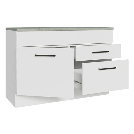 Mueble Inferior de Cocina Agata Blanco 120x84cm con Mesón de Madera sin Estufa y con Dos Cajones - MUEBLES INFERIORES DE COCINA | Bylmo