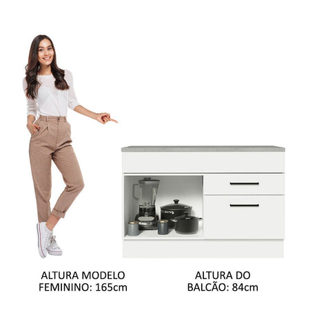 Mueble Inferior de Cocina Agata Blanco 120x84cm con Mesón de Madera sin Estufa y con Dos Cajones - MUEBLES INFERIORES DE COCINA | Bylmo