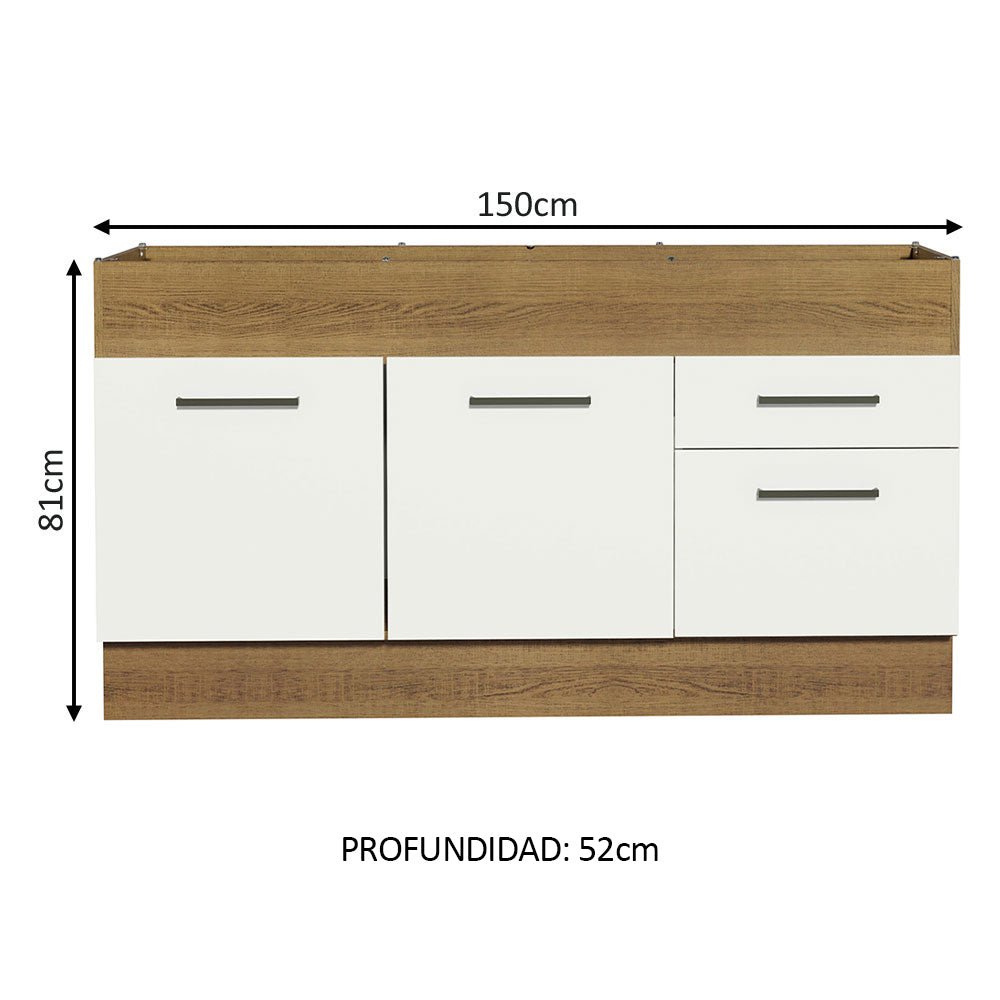 Mueble Inferior de Cocina Agata Marron y Blanco 150x81cm sin Mesón sin Estufa y con Dos Cajones - MUEBLES INFERIORES DE COCINA | Bylmo