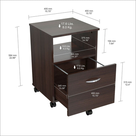 Archivador Wengue 40x58cm Tamaño Oficio con Ruedas y Un Cajón - ARCHIVADORES | Bylmo