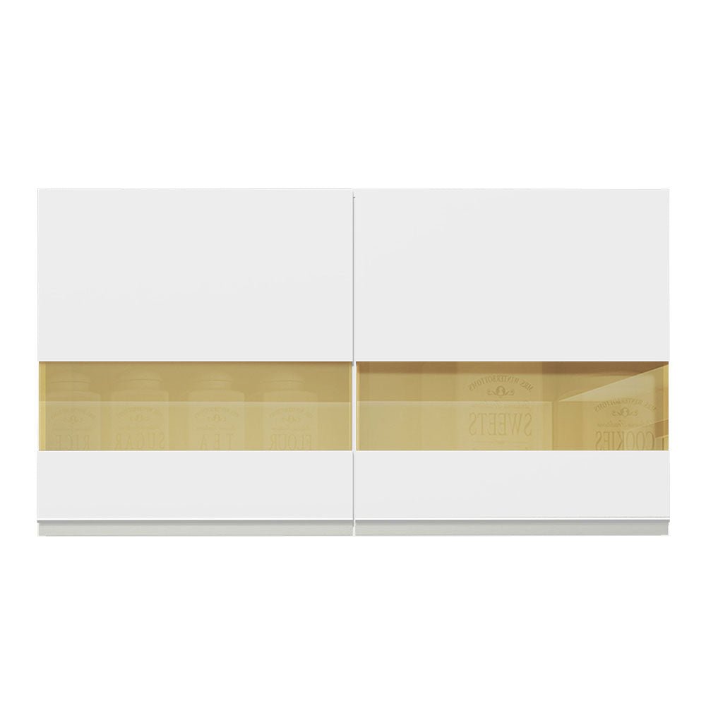 Gabinete de Cocina Glamy Blanco 120x66cm Flotante con Dos Puertas y Vidrios Reflectantes - ALACENAS Y MUEBLES MICROONDAS | Bylmo