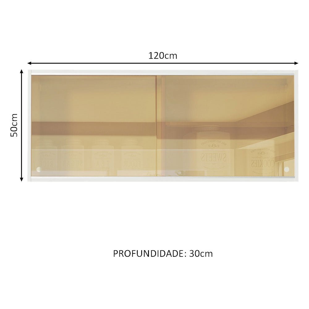 Gabinete de Cocina Glamy Blanco 120x50cm Flotante con Dos Puertas y Vidrios Reflectantes - ALACENAS Y MUEBLES MICROONDAS | Bylmo