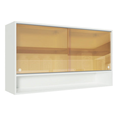 Gabinete de Cocina Glamy Blanco 120x66cm Flotante con Dos Puertas y Vidrios - ALACENAS Y MUEBLES MICROONDAS | Bylmo