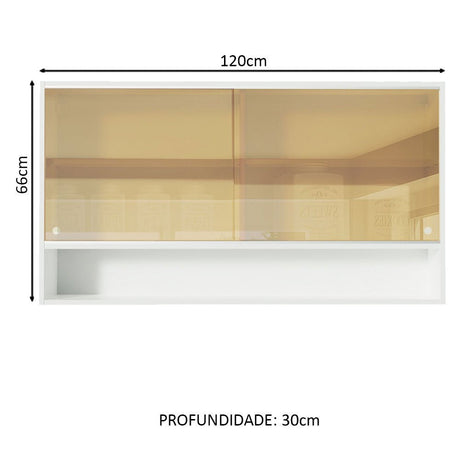 Gabinete de Cocina Glamy Blanco 120x66cm Flotante con Dos Puertas y Vidrios - ALACENAS Y MUEBLES MICROONDAS | Bylmo