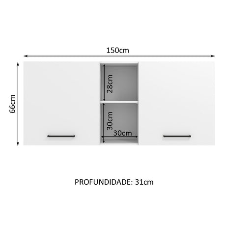 Gabinete de Cocina Agata Blanco 150x66cm Flotante con Dos Puertas - ALACENAS Y MUEBLES MICROONDAS | Bylmo