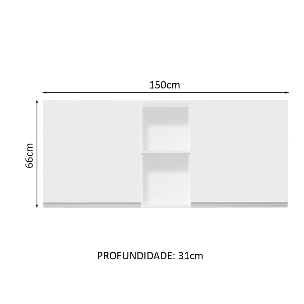 Gabinete de Cocina Glamy Blanco 150x66cm Flotante con Dos Puertas - ALACENAS Y MUEBLES MICROONDAS | Bylmo