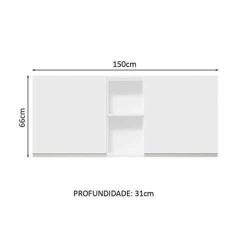 Gabinete de Cocina Glamy Blanco 150x66cm Flotante con Dos Puertas - ALACENAS Y MUEBLES MICROONDAS | Bylmo