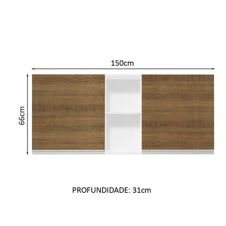 Gabinete de Cocina Glamy Blanco y Marron 150x66cm Flotante con Dos Puertas - ALACENAS Y MUEBLES MICROONDAS | Bylmo