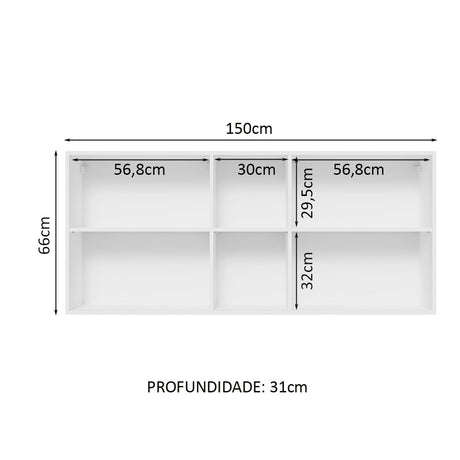Gabinete de Cocina Glamy Blanco y Marron 150x66cm Flotante con Dos Puertas - ALACENAS Y MUEBLES MICROONDAS | Bylmo