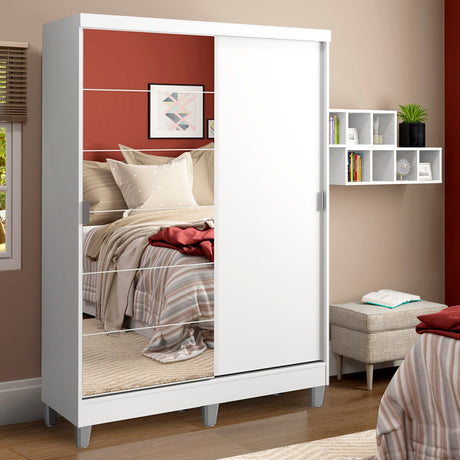 Closet Luke Blanco 120x192cm con Un Espejo con Dos Cajones y con Tres Entrepaños - CLOSETS | Bylmo