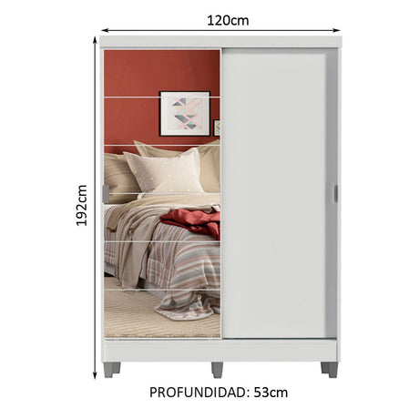 Closet Luke Blanco 120x192cm con Un Espejo con Dos Cajones y con Tres Entrepaños - CLOSETS | Bylmo
