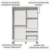 Closet Luke Blanco 120x192cm con Un Espejo con Dos Cajones y con Tres Entrepaños - CLOSETS | Bylmo