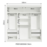 Closet Reno Blanco y Negro 180x205cm con Un Espejo con Cuatro Cajones y con Seis Entrepaños - CLOSETS | Bylmo